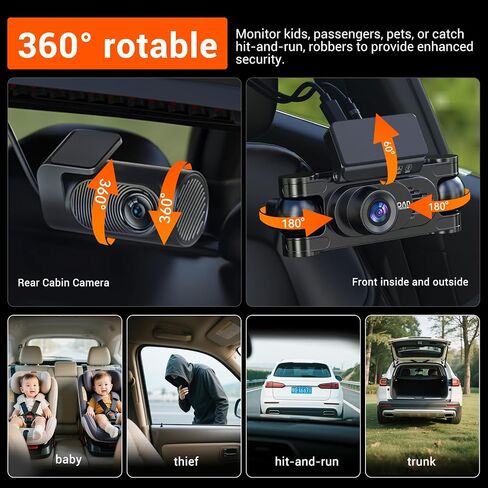 4K 360 ° DASHCAM للسيارات ، 4 قناة CAR CAR CAM CAM الأمامية والخلفية من الداخل مع بطاقة 128 جيجابايت متضمنة ، التحكم الصوتي ، 5.8G WIFI GPS ، الرؤية الليلية الأشعة تحت الحمراء ، مستشعر G ، وضع وقوف السيارات على مدار الساعة طوال أيام الأسبوع وتسجيل حلقة DA in Kuwait