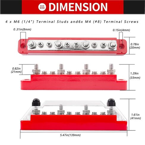 BUN BAR 12V 150A كتلة توزيع الطاقة 4 × 1/4 "طرفية مسامير 6 X #8 محطات لقوارب السيارة وأسلاك الأسلاك الشمسية 2 كتلة توزيع مع روابط الكابل وعلامات الكابلات لإدارة الكابلات in Kuwait