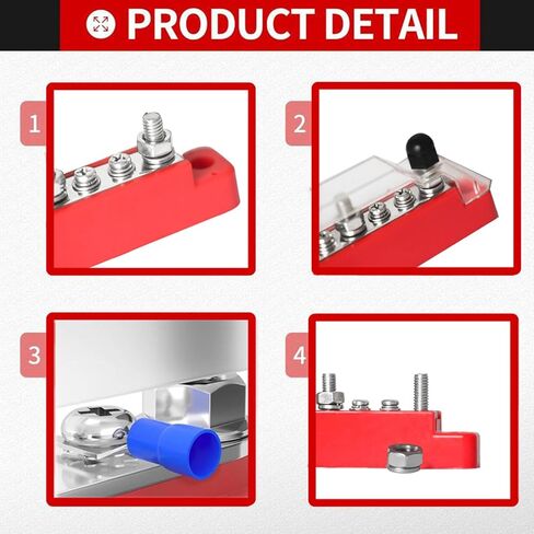 BUN BAR 12V 150A كتلة توزيع الطاقة 4 × 1/4 "طرفية مسامير 6 X #8 محطات لقوارب السيارة وأسلاك الأسلاك الشمسية 2 كتلة توزيع مع روابط الكابل وعلامات الكابلات لإدارة الكابلات in Kuwait