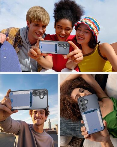 محفظة Mag-Safe لسلسلة Galaxy S25/S24 مع حالة مغناطيسية و iPhone 12/13/14/15/16/17 ، لا توجد حالة ، حامل بطاقات 6 ، RFID Leather Slim ، Black in Kuwait
