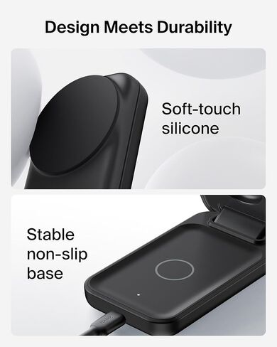 Belkin MagSafe Charger Compatible, 3-in-1 Charging Station, Qi2.2 25W Magnetic Wireless Charger Dock, Foldable Charging Stand, for iPhone 16/15/14, Apple Watch, AirPods (45W Adapter Included) in Saudi Arabia