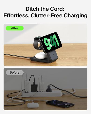 Belkin MagSafe Charger Compatible, 3-in-1 Charging Station, Qi2.2 25W Magnetic Wireless Charger Dock, Foldable Charging Stand, for iPhone 16/15/14, Apple Watch, AirPods (45W Adapter Included) in Saudi Arabia