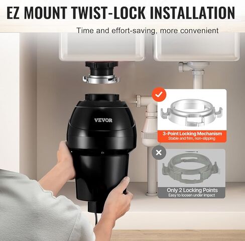 التخلص من القمامة VEVOR ، 1HP 3270 دورة في الدقيقة محرك DC ، التغذية المستمرة تغذية نفايات الحوض ، EZ Connect in Kuwait