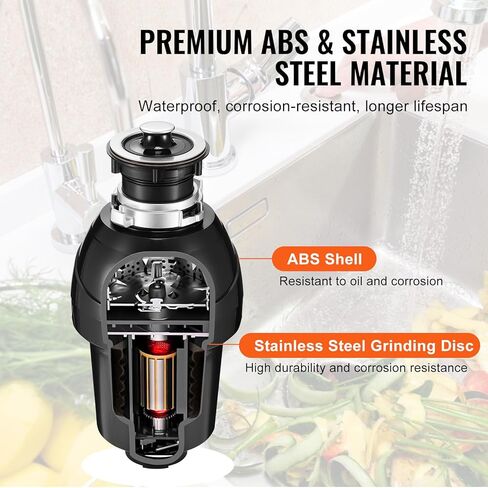 التخلص من القمامة VEVOR ، 1HP 3270 دورة في الدقيقة محرك DC ، التغذية المستمرة تغذية نفايات الحوض ، EZ Connect in Kuwait