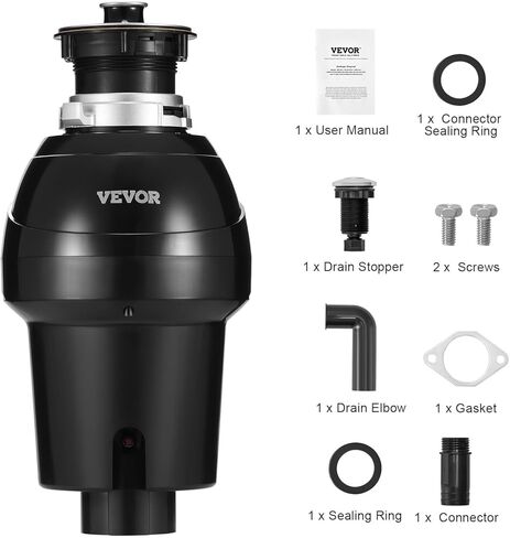 التخلص من القمامة VEVOR ، 1HP 3270 دورة في الدقيقة محرك DC ، التغذية المستمرة تغذية نفايات الحوض ، EZ Connect in Kuwait