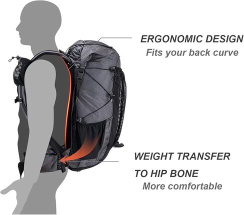 حقيبة ظهر Naturehike للمشي لمسافات طويلة والتخييم 45L/65L إطار داخلي خفيف الوزن مع غطاء مطر لحقائب الظهر للرياضات الخارجية ((40+5) L أسود، (40+5) L) in Kuwait