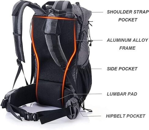حقيبة ظهر Naturehike للمشي لمسافات طويلة والتخييم 45L/65L إطار داخلي خفيف الوزن مع غطاء مطر لحقائب الظهر للرياضات الخارجية ((40+5) L أسود، (40+5) L) in Kuwait