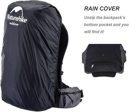 حقيبة ظهر Naturehike للمشي لمسافات طويلة والتخييم 45L/65L إطار داخلي خفيف الوزن مع غطاء مطر لحقائب الظهر للرياضات الخارجية ((40+5) L أسود، (40+5) L) in Kuwait