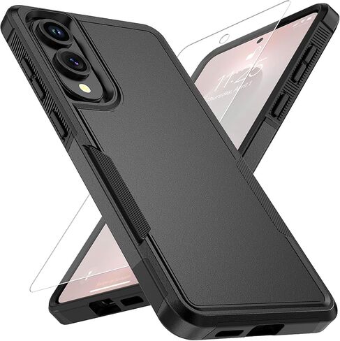 for Samsung Galaxy S25 Edge Case with HD Screen Protector, 10 FT Military Grade Drop Protection, Anti-Slip Breathable Design, Air Cushion Full-Body Protection Phone Case, Black in Saudi Arabia