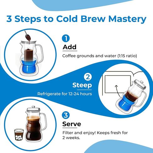 BrewMOO- Cold Brew Coffee Maker (2.0L/68Oz), Sleek Wave Borosilicate Glass Pitcher with Stainless Steel Filter, Airtight Lid + Wide Spout + Comfort Handle, Effortless Manual, Sophisticated Gift in Saudi Arabia