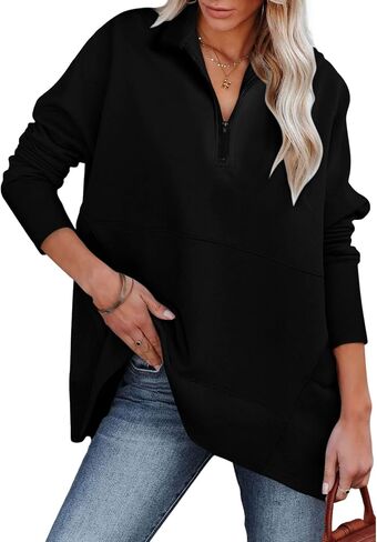 Dokotoo Women's Casual Oversized Half Zip Sweatshirts Long Sleeve Solid Color Pullover Jackets with Pockets in Saudi Arabia