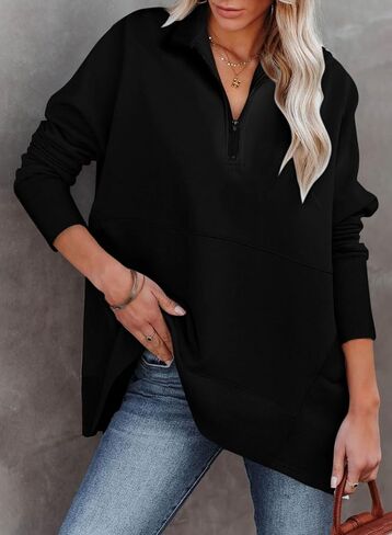 Dokotoo Women's Casual Oversized Half Zip Sweatshirts Long Sleeve Solid Color Pullover Jackets with Pockets in Saudi Arabia