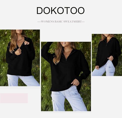Dokotoo Women's Casual Oversized Half Zip Sweatshirts Long Sleeve Solid Color Pullover Jackets with Pockets in Saudi Arabia