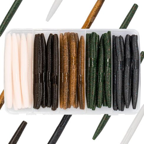 4"/5" Senko Worms Kit, Salt Impregnated Soft Plastic Lures | 30/50/78/100 Wacky Worms for Bass Fishing, Freshwater & Saltwater Applications,Artificial fishing bait in Saudi Arabia