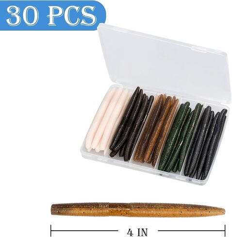 4"/5" Senko Worms Kit, Salt Impregnated Soft Plastic Lures | 30/50/78/100 Wacky Worms for Bass Fishing, Freshwater & Saltwater Applications,Artificial fishing bait in Saudi Arabia