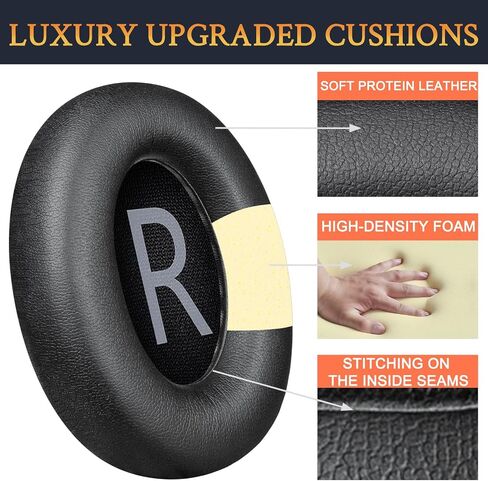 SOULWIT Protein Leather Replacement Earpads for Bose 700 (NC700) Wireless Headphones, Ear Pads Cushions with Softer Protein Leather, High-Density Noise Cancelling Foam, Added Thickness - Black in Saudi Arabia