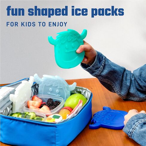 Cool Coolers by Fit & Fresh Kids Lunch Box Ice Packs, Slim Shaped Ice Packs for Lunch Bags and Coolers, Reusable Lunch Ice Packs, Multicolored, Yeti Shape, 4PK in Kuwait