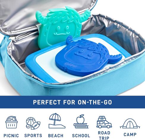 Cool Coolers by Fit & Fresh Kids Lunch Box Ice Packs, Slim Shaped Ice Packs for Lunch Bags and Coolers, Reusable Lunch Ice Packs, Multicolored, Yeti Shape, 4PK in Kuwait