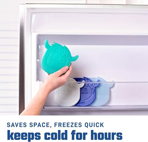 Cool Coolers by Fit & Fresh Kids Lunch Box Ice Packs, Slim Shaped Ice Packs for Lunch Bags and Coolers, Reusable Lunch Ice Packs, Multicolored, Yeti Shape, 4PK in Kuwait