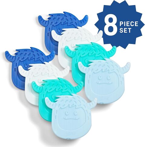 Cool Coolers by Fit & Fresh Kids Lunch Box Ice Packs, Slim Shaped Ice Packs for Lunch Bags and Coolers, Reusable Lunch Ice Packs, Multicolored, Yeti Shape, 4PK in Kuwait