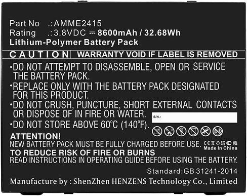 بطارية أقراص رقمية تآزر ، متوافقة مع لوح Zebra AMME2415 ، (LI-POL ، 3.8V ، 8600mAh) سعة عالية جدًا ، بديل لبطارية Zebra AMME2415 in Saudi Arabia