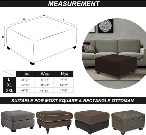 Ottoman Cover Square X-Large,Stretch Ottoman Covers Slipcover for Square Ottomans,Soft Intertwined Pattern Foot Stool Cover with Elastic Bottom,Dark Brown,X-Large in Kuwait