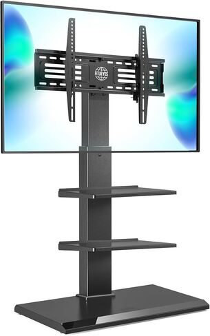 Fitueyes Iron Base Universal Floor Stand مع إمالة دوارة ، وقصة Mount TV لشاشات 32-75 بوصة ، وقصة تلفزيونية زاوية مع أرفف ترفيهية قابلة للتعديل (أسود) in Kuwait