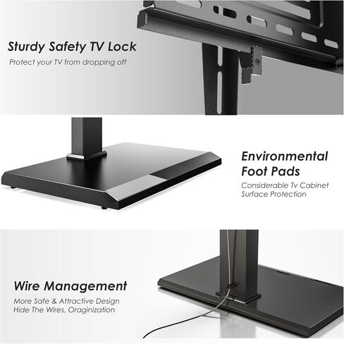 Fitueyes Iron Base Universal Floor Stand مع إمالة دوارة ، وقصة Mount TV لشاشات 32-75 بوصة ، وقصة تلفزيونية زاوية مع أرفف ترفيهية قابلة للتعديل (أسود) in Kuwait