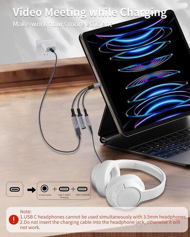 USB-C إلى 3.5 ملم محول الشاحن ومحول الشاحن ، 3 في 1 من النوع الثنائي C aux شاحن الشاحن الشاحن سلك Dongle المتوافق مع iPhone 15/16 Pro/Max/Plus ، iPad ، Samsung Galaxy S22/S23/S24 Ultra (رمادي) in Kuwait