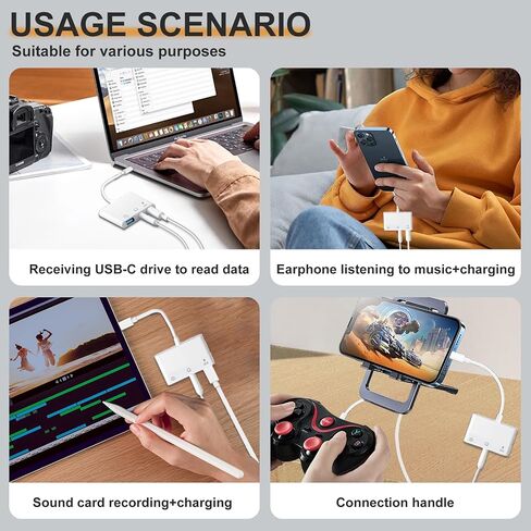 Aux to USB C to USB Adapter, 3-in-1 USB OTG Adapter with USB C to 3.5mm Audio Adapter and 60W PD Fast Charging Port, Compatible with iPhone 15/16, iPad Pro, MacBook, Samsung Galaxy S23 and More in Saudi Arabia