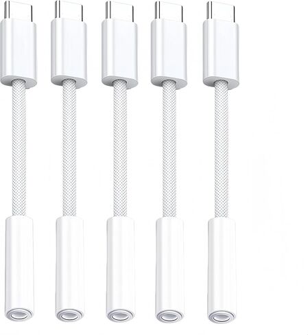 5 Pack USB C إلى محول مقبس سماعة الرأس ، USB C إلى 1/8 بوصة محول الصوت متوافق مع iPhone 16 15 Samsung Galaxy S25 ، S24 ، S23 Ultra ، Note 20 ، iPad Pro ، MacBook ، Pixel XL والمزيد in Kuwait