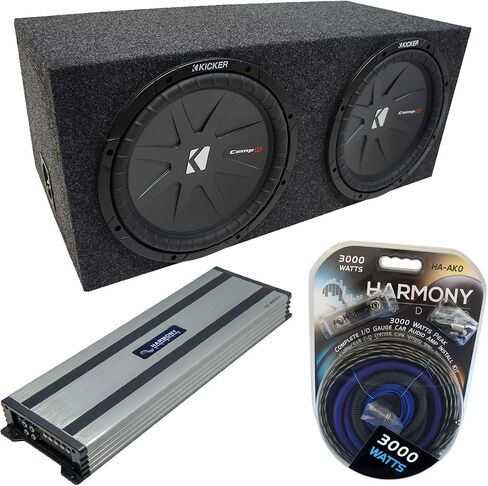 Ammarony Audio Universal Car Stereo Rear-Fire Dual 15 "Kicker Bundle Compr CWR15 Sub Box العلبة والانسجام HA-A1500.1 أمبير in Saudi Arabia