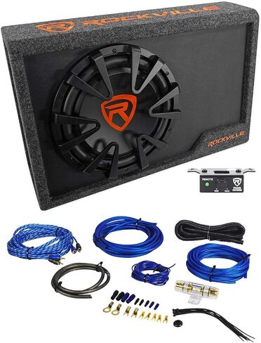Rockville Bundle: RWS12CA Slim 1200 Watt 12 "تضخم حزمة مضخم صوت مضخم للسيارة مع RWK81 8 Gauge Complete Amp Amp Wire مع 100 ٪ Copper RCA (عنصران) in Saudi Arabia