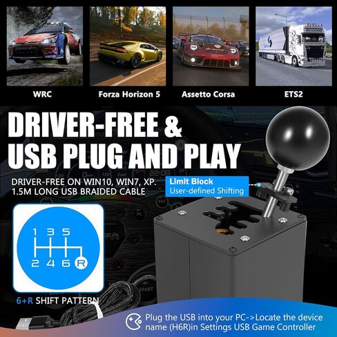 Camoo PC USB Racing Simulator Shifter Shift 6+R PC Simulator Simulator Simulater لـ ETS ، Dust ، WRC ، LFS Games ، متوافق مع G29 G27 G25 G920 T300RS/GT Teenering Wheel ، تجربة قيادة حقيقية in Saudi Arabia