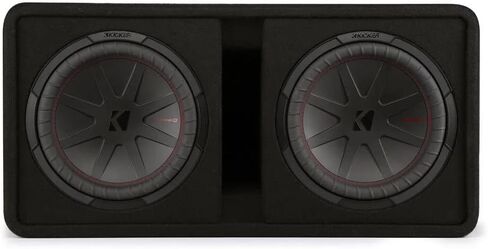 Kicker 48DCWR122-RS Dual 12" CompR Series Sub 1000W RMS 2 Ohm Loaded Sub Enclosure, 46CXA12001 Car Audio Class D Mono 2400W Peak Sub Amp and HA-AK4 Complete 4 Gauge 1800W Amp Install Kit - Refurbished in Saudi Arabia