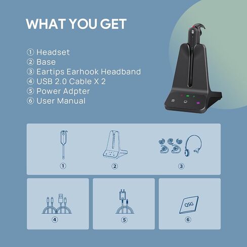 Yealink DECT Wireless Headset WH63 E2 UC, Zoom Teams Certified,Single Ear (Mono) Convertible Headset,Connects to Desk Phone&Computer,Noise Canceling Microphone,3 Wearing Styles in Saudi Arabia