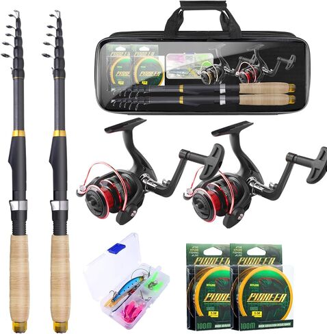 Telescopic Fishing Rods and Reel Combos, 2PCS 5.9ft Carbon Fiber Fishing Pole Full Kit, Spinning Reel Lures Set with Carrier Bag, Saltwater Freshwater Collapsible Fishing Gear for Beginner Adults in Kuwait