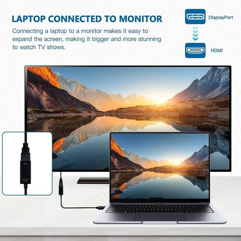 2 x Black DisplayPort to HDMI Adapter 4K Unidirectional DisplayPort,Gold plated DisplayPort Connector Connects a Computer, Laptop Or Devices with DisplayPort to a Monitor, TV with HDMI Port in Saudi Arabia