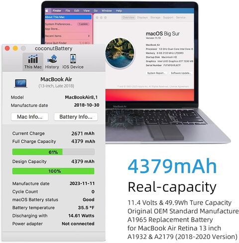 A1932 A2179 استبدال البطارية ، بطارية A1965 لـ MacBook Air 13 بوصة طراز A1932 EMC 3184 (منتصف 2018 ، 2019) Model A2179 EMC 3302 (إصدار 2020) in Saudi Arabia