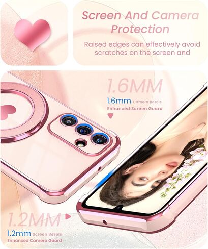 بالنسبة ل Samsung Galaxy A15 5G Love Heart Kickstand Case مع حامي شاشة 2x: غلاف حالة حماية من Gold Edge Luxury Plated Slim TPU لـ Galaxy A15 (Pink) in Kuwait