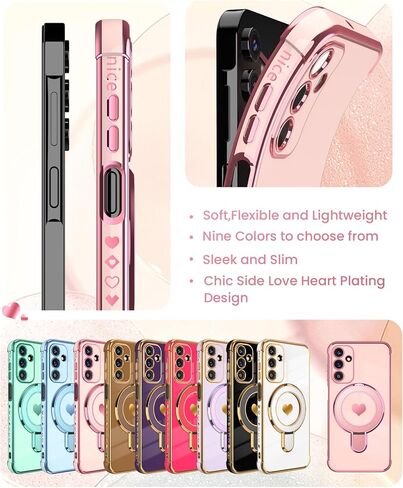 بالنسبة ل Samsung Galaxy A15 5G Love Heart Kickstand Case مع حامي شاشة 2x: غلاف حالة حماية من Gold Edge Luxury Plated Slim TPU لـ Galaxy A15 (Pink) in Kuwait