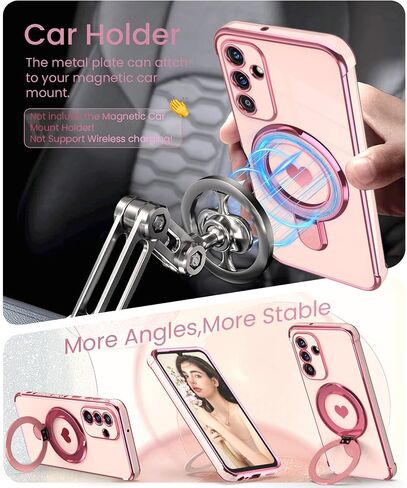 بالنسبة ل Samsung Galaxy A15 5G Love Heart Kickstand Case مع حامي شاشة 2x: غلاف حالة حماية من Gold Edge Luxury Plated Slim TPU لـ Galaxy A15 (Pink) in Kuwait