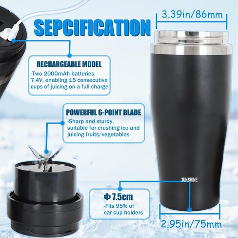 Ice Shave 2-in-1 Stainless Steel Vacuum Tumbler & Cordless Blender - 28oz, Leak Resistant, Cold 24Hrs/Ice 2 Days, 120 Watts with Waterproof Charging - For Smoothies, Home/Office/Car, White in Saudi Arabia