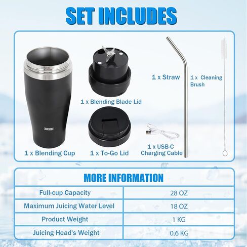 Ice Shave 2-in-1 Stainless Steel Vacuum Tumbler & Cordless Blender - 28oz, Leak Resistant, Cold 24Hrs/Ice 2 Days, 120 Watts with Waterproof Charging - For Smoothies, Home/Office/Car, White in Saudi Arabia