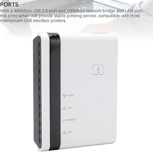 GOWENIC USB Print Server, 10 100Mbps LAN Bridge Wireless Wired Standalone Print Server Support 4 Printers Plug and Play, with 480Mbps USB 2.0 Port, for 7 8 10 11 OS X (US Plug) in Saudi Arabia