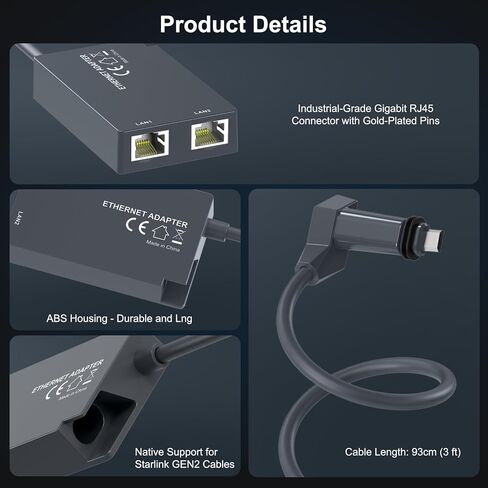 Starlink Gen3/Mini Ethernet Adapter with 4 RJ45 Ports,Multi Ports Starlink Ethernet Adapter with Wired External Network for Other Devices and Network Cable[4 Devices Networked Simultaneously] in Saudi Arabia