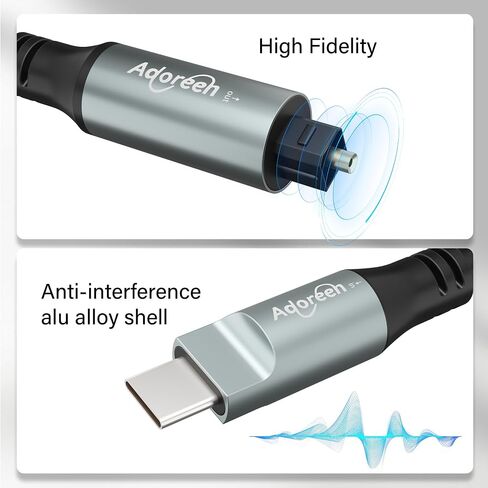 Adoreen Unidirectional USB C إلى Toslink Digital Optical Audio Cable 6 FT ، USB 2.0 Male to SPDIF Port Port Fiber Optic Adapter ، braided for TV/Soundbar ، Sony PS5 ، SPEAKER-NOT toslink to USB in Kuwait