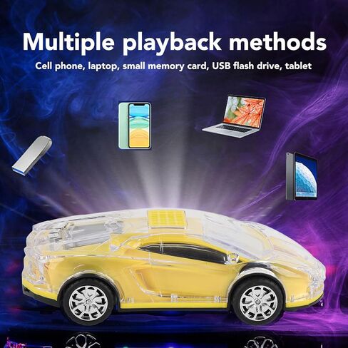 مكبر صوت صفراء طراز السيارة ، صوت ستيريو مصابيح LED ملونة مع شحن USB C ، تصميم كلاسيكي مع عجلات حقيقية متحركة ، مدخلات بطاقة USB TF لمحبي السيارات in Kuwait