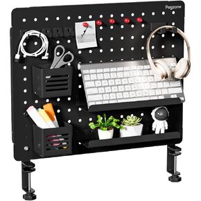 Clamp-on Desk Pegboard, Desk Organizer for Office Gaming Home, Magnetic Metal Peg Board with 15 Accessories, Privacy Panel for Office, 20.4" x 16.5", Large, Black in Kuwait