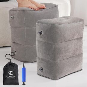 Inflatable Airplane Foot Rest with Hand Pump and Carry Bag, Travel Foot Rest | Airplane Chair Extender for Kids, Portable Airplane Bed for Toddler, 3 Adjustable Heights – Office, Car, Train,2Pack Grey